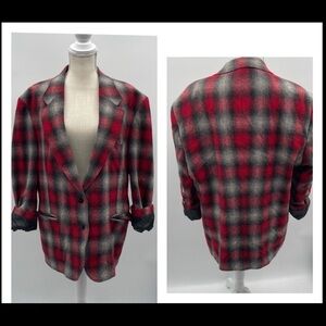 Y2K VINTAGE L WOOLRICH wool plaid Scandi Girl oversized masculine blazer USA